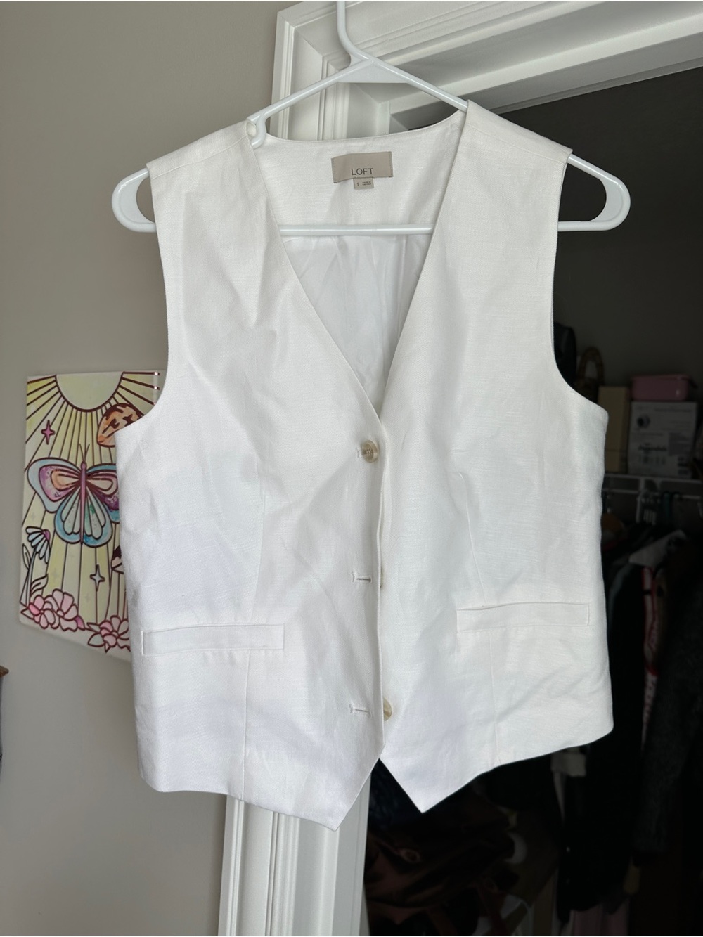 LOFT Ivory Sleeveless Linen-Blend Vest
